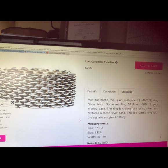 Tiffany & Co. Somerset size 8 ring, retired, with pouch and box - Picture 3 of 4